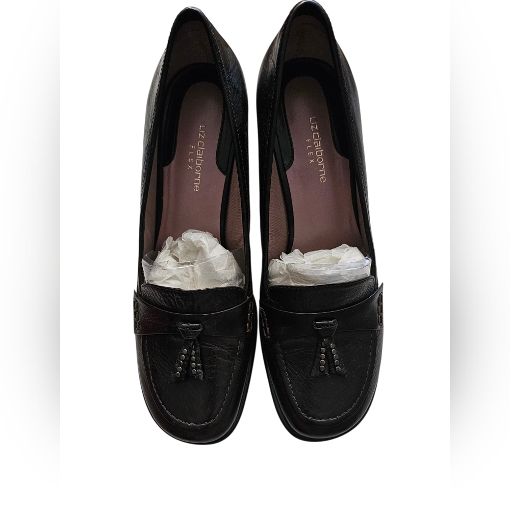 Liz Claiborne Flex Shoes Block Heel Dark Brown Leather Women's Size 8.5 NEW